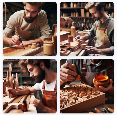 Мастер наносит лак на деревянные изделия